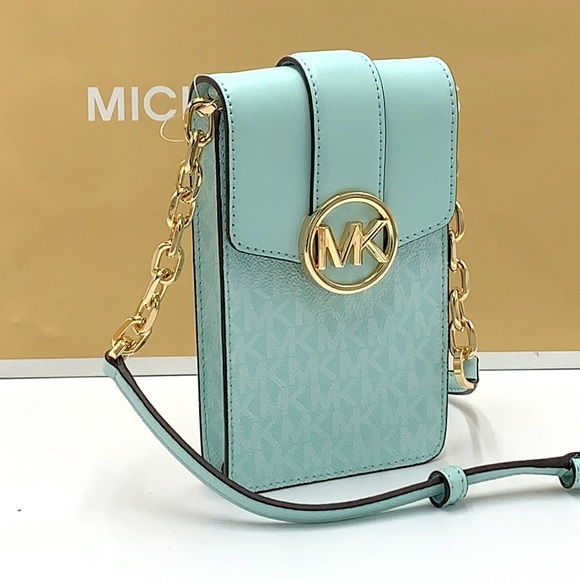 NWT MICHAEL KORS CARMEN SMALL NORTH SOUTH XBODY BAG FAIR AQUA COLOR - Picture 1 of 16